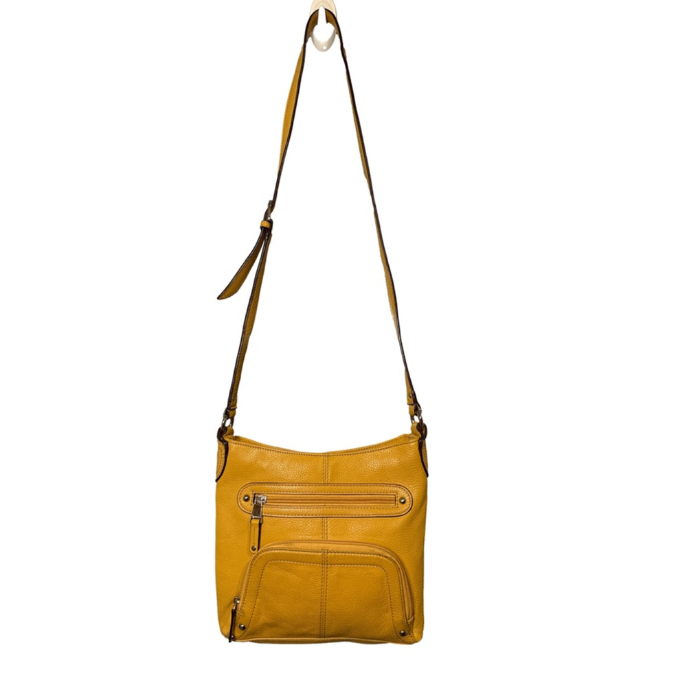 Tignanello Leather Crossbody Bag Yellow Silver Adjustable Strap